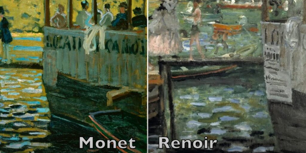 Comparative paintings Monet & Pierre Renoir la Grenouillère 