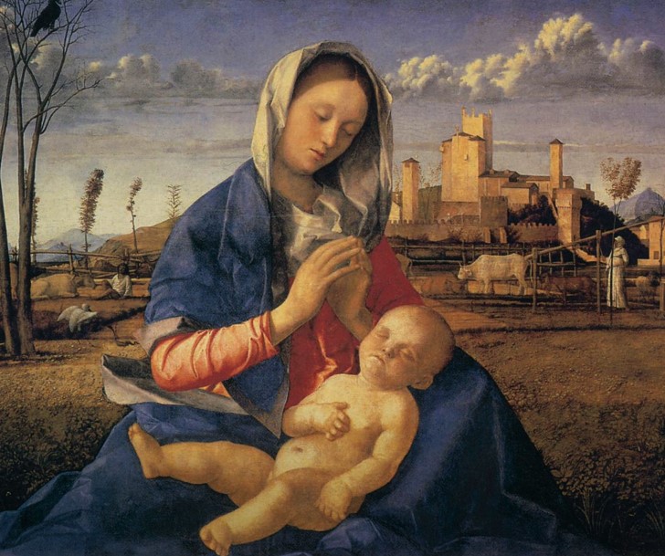 Giovanni bellini, madonna del prato The tender gaze and connection between mother and child is compared with Morisot The Cradle