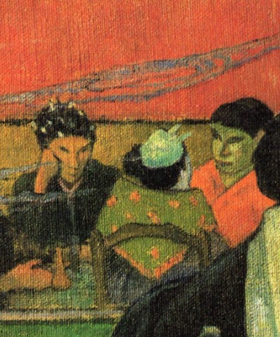 Three prostitutes conversing in Paul Gauguin's night cafe in Arles