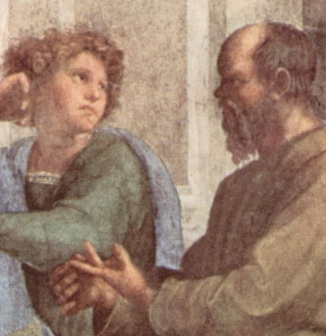 Aeschines and Socrates in painting of plato and aristotle