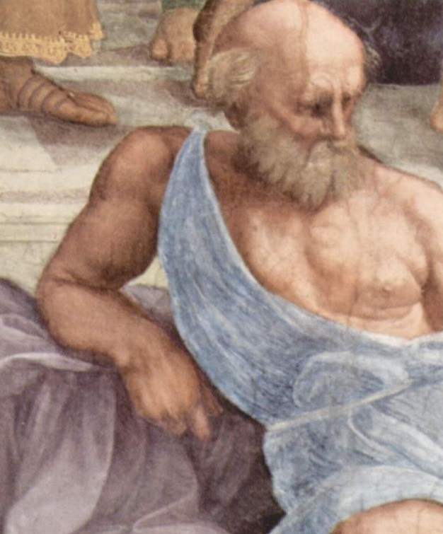 Diogenes in painting of plato and aristotle
