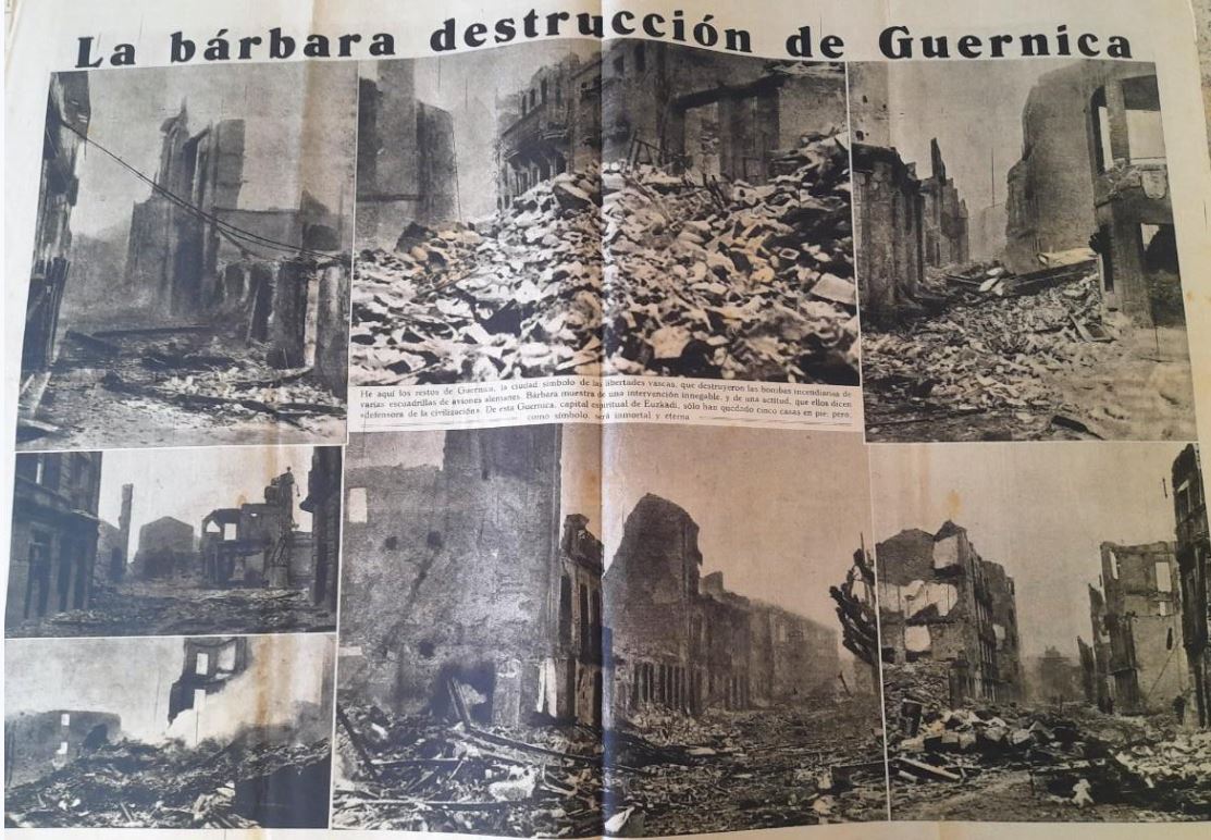 Newspaper of the time with real photos of the bombing of Guernica. 