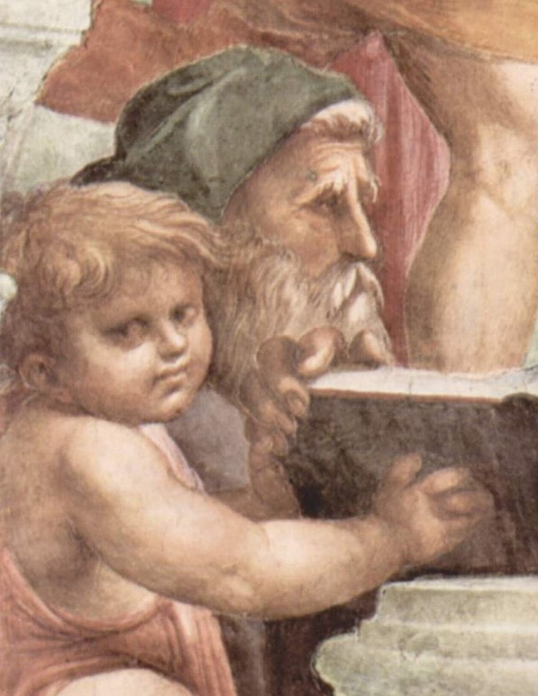 Possibly Zeno of Citium in painting of plato and aristotle