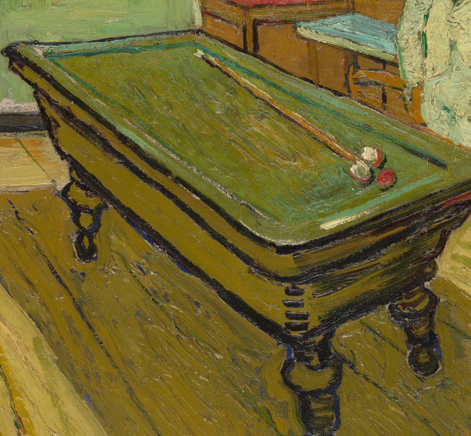 Billiard table in Van Gogh billiard parlour at night
